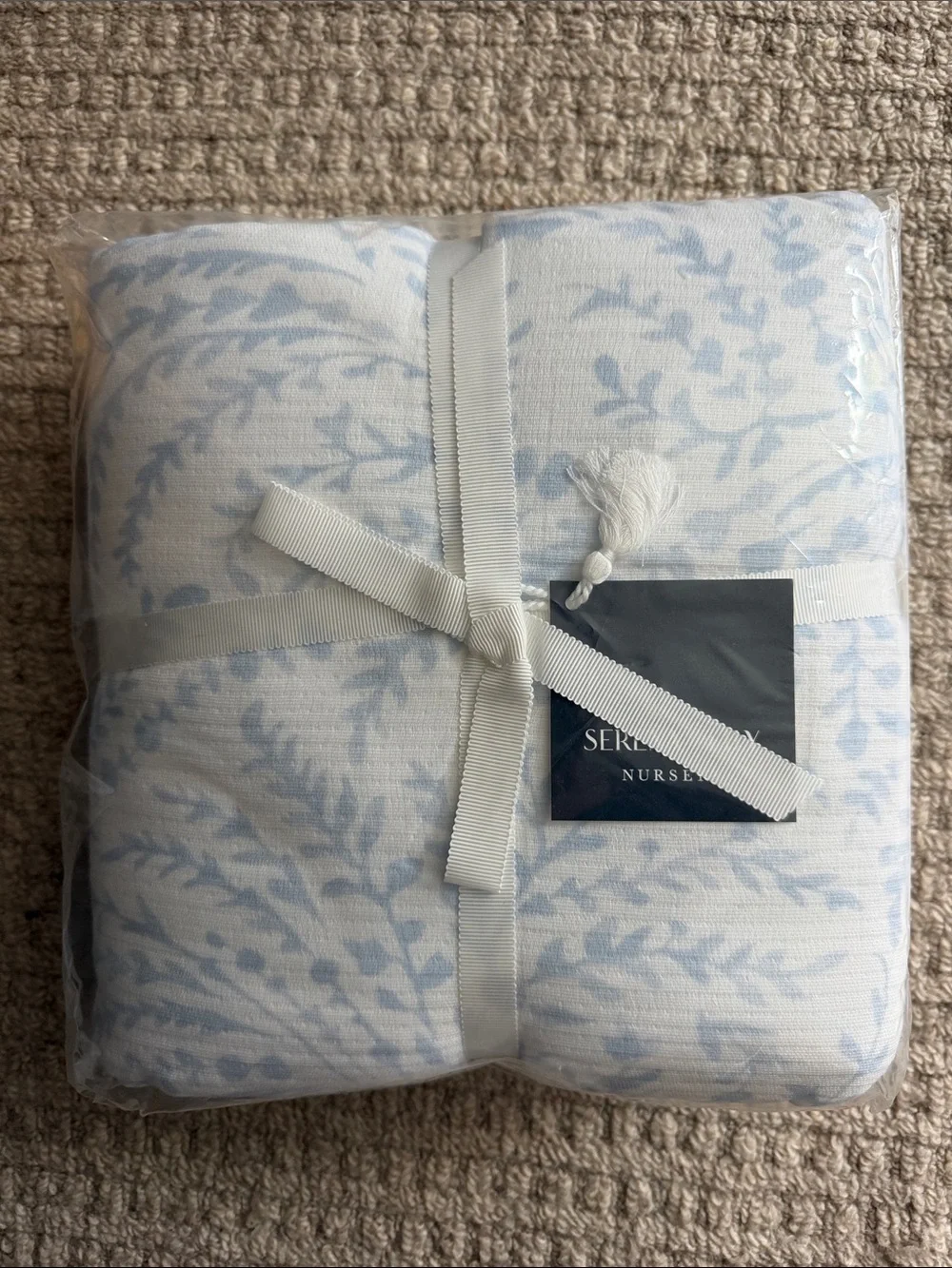 Serena & Lily Blue and White Leaf-Print Nursery Throw